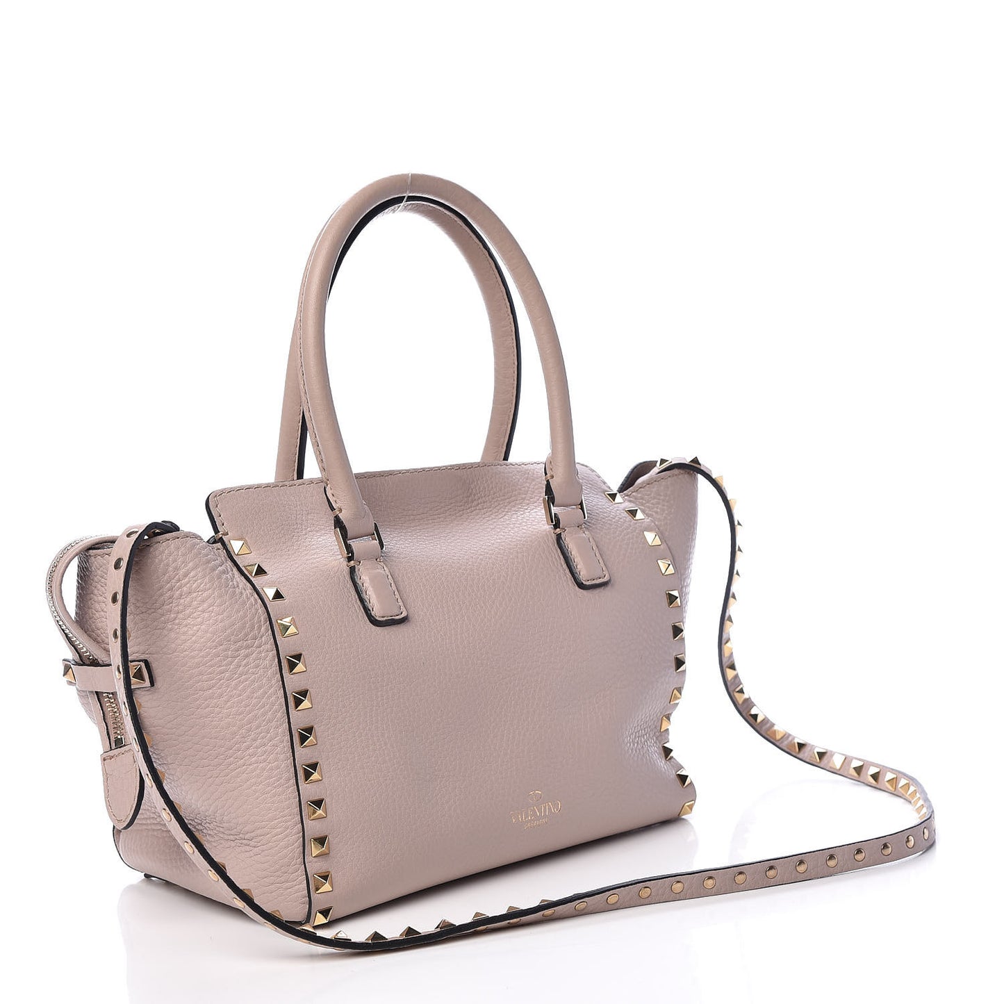 Pebbled Calfskin Small Rockstud Double Handle Tote Poudre