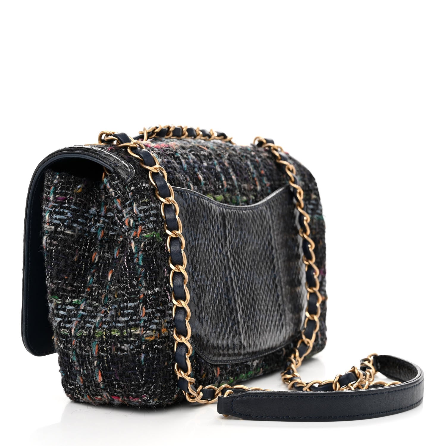 Chanel Tweed Snakeskin Quilted Medium CC Filigree Flap Blue Multicolor 3 of 12