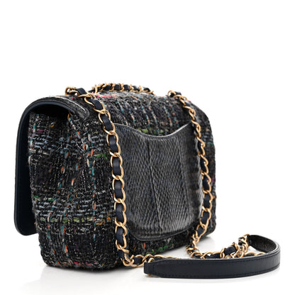 Chanel Tweed Snakeskin Quilted Medium CC Filigree Flap Blue Multicolor 3 of 12