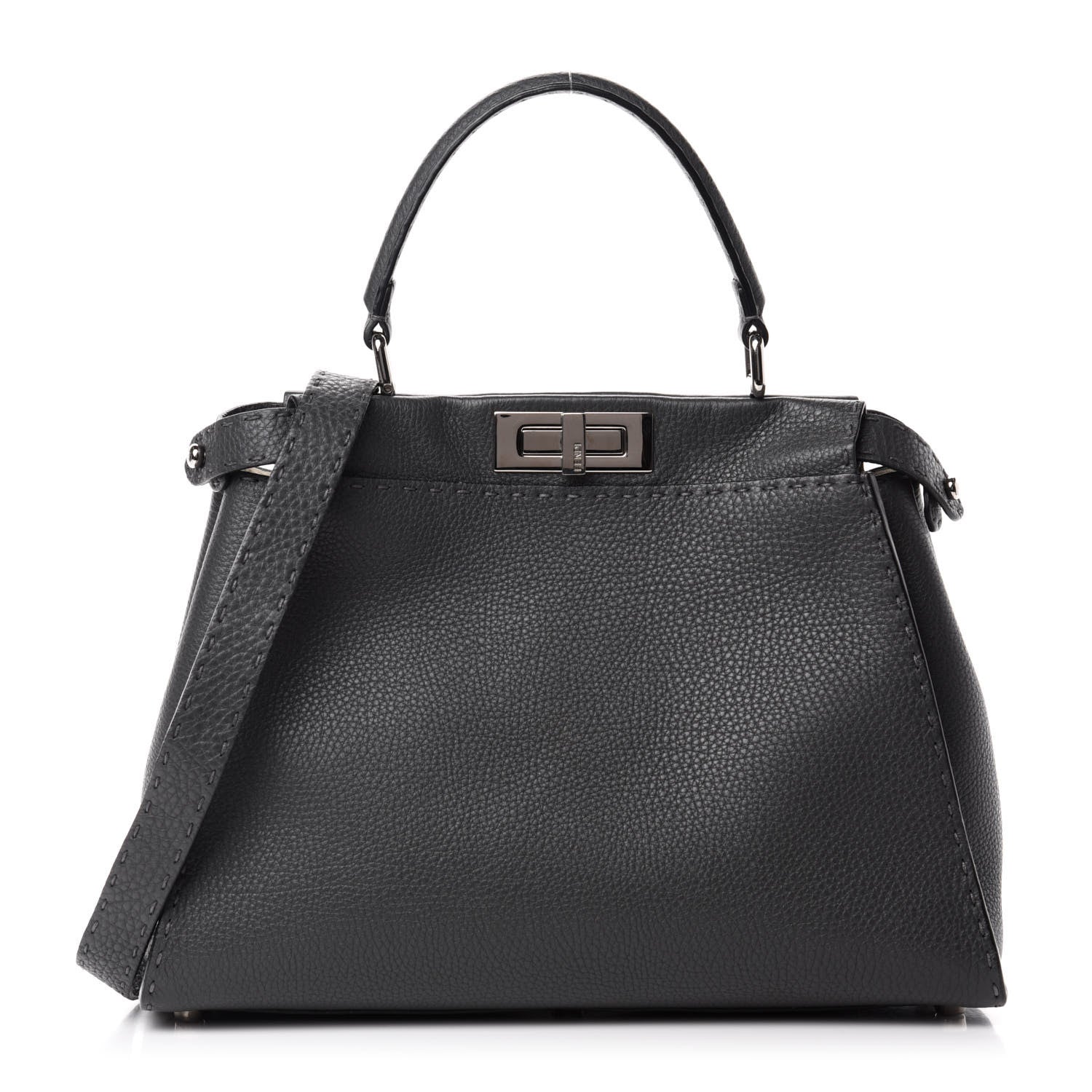 Fendi Cuoio Romano Selleria Bi-Color Medium Peekaboo Iconic Satchel Asfalto Latte 1 of 12