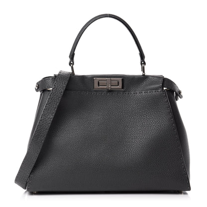 Fendi Cuoio Romano Selleria Bi-Color Medium Peekaboo Iconic Satchel Asfalto Latte 1 of 12