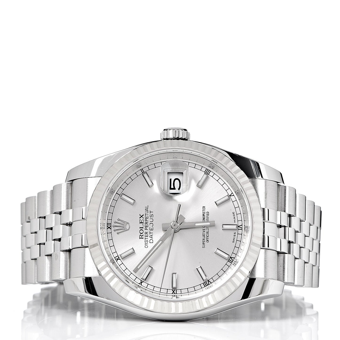 Stainless Steel 18K White Gold 36mm Oyster Perpetual Datejust Watch Silver 116234