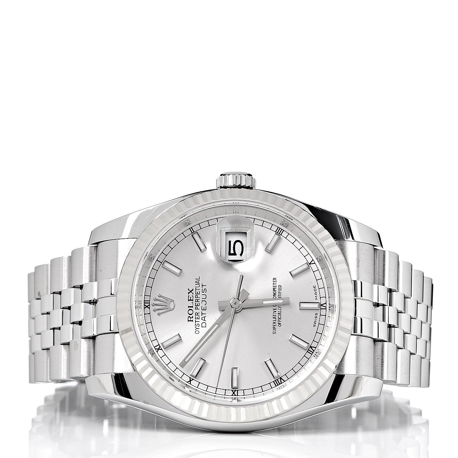 Rolex Stainless Steel 18K White Gold 36mm Oyster Perpetual Datejust Watch Silver 116234 3 of 8