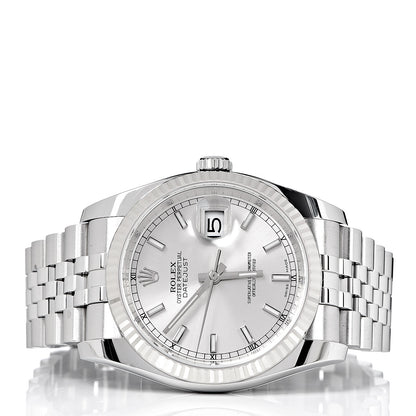 Rolex Stainless Steel 18K White Gold 36mm Oyster Perpetual Datejust Watch Silver 116234 3 of 8