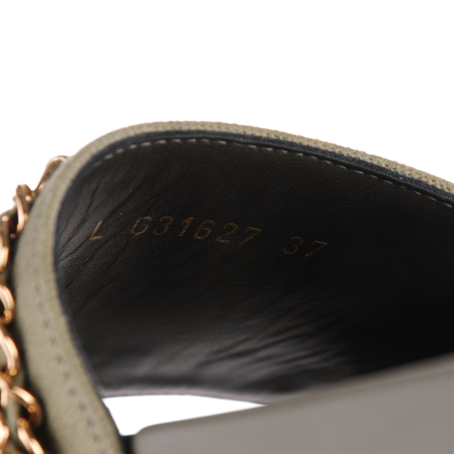 Lambskin Canvas Chain Flat Sandals 37 Khaki