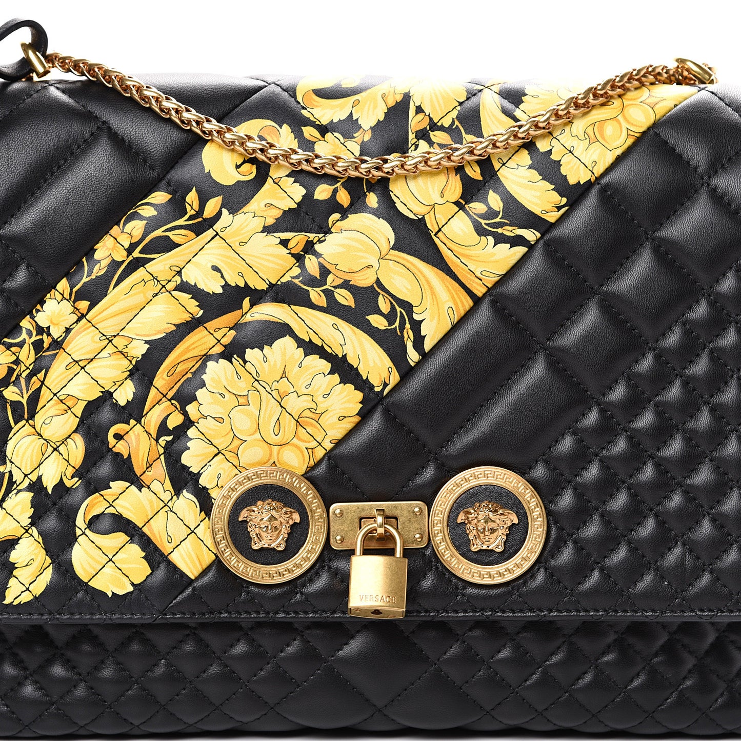 Nappa Quilted Barocco Print Icon Shoulder Bag Black