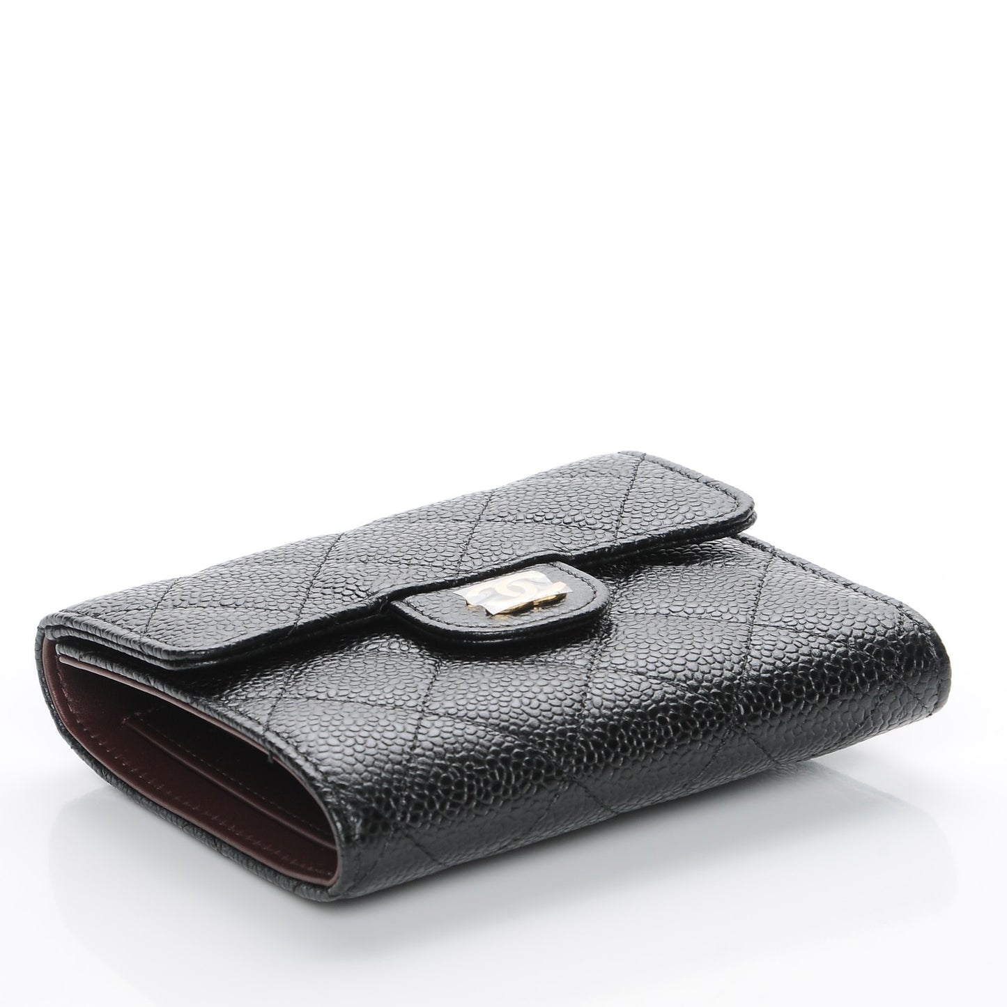 Caviar Quilted Compact Flap Wallet Black