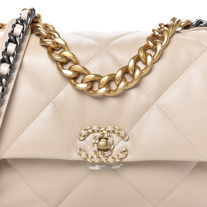 Chanel Goatskin Quilted Large Chanel 19 Flap Beige 10 of 11