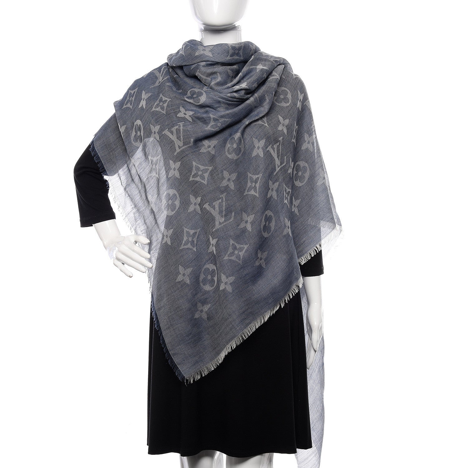 Louis Vuitton Wool Cotton Silk Daily Monogram Stole Denim 2 of 5