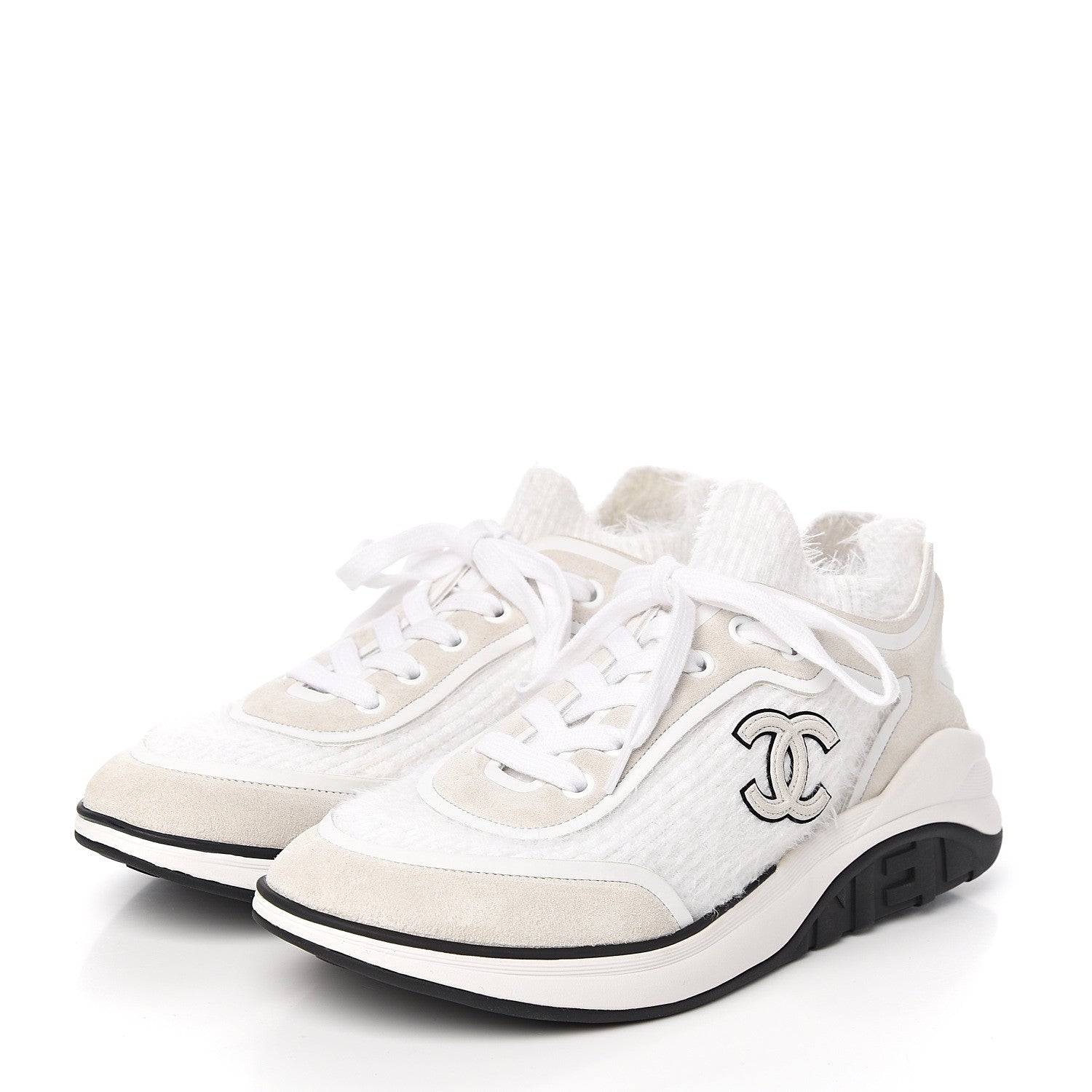 Chanel Fabric Calfskin Suede CC Womens Sneakers 38.5 White 3 of 7