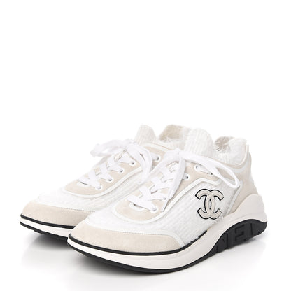 Chanel Fabric Calfskin Suede CC Womens Sneakers 38.5 White 3 of 7