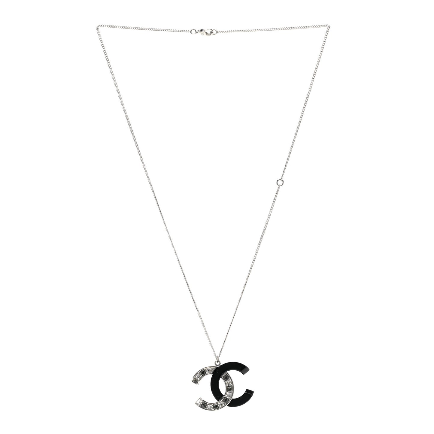 Resin Crystal Baguette CC Necklace Silver Black