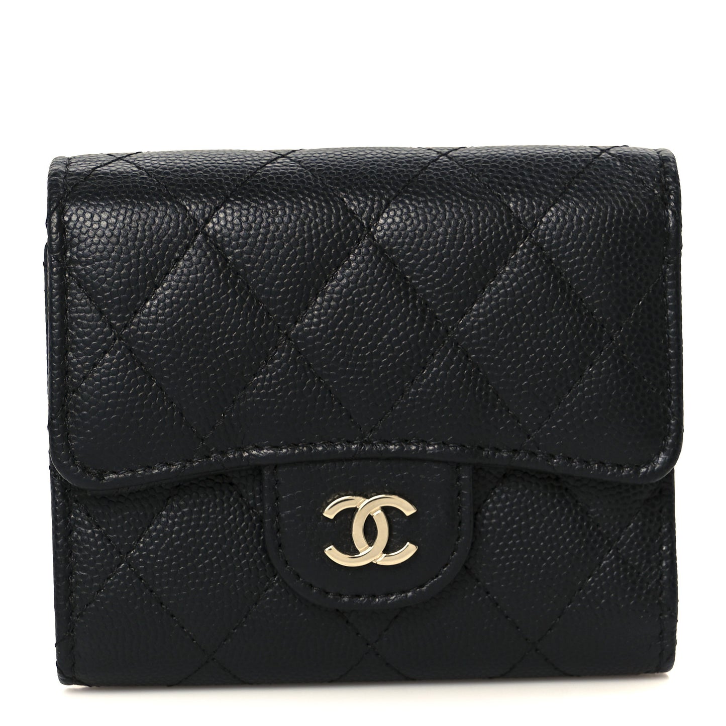 Caviar Quilted Compact Flap Wallet Black