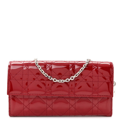 Christian Dior Patent Cannage Lady Dior Rendezvous Wallet On Chain Rouge Ceris 1 of 10