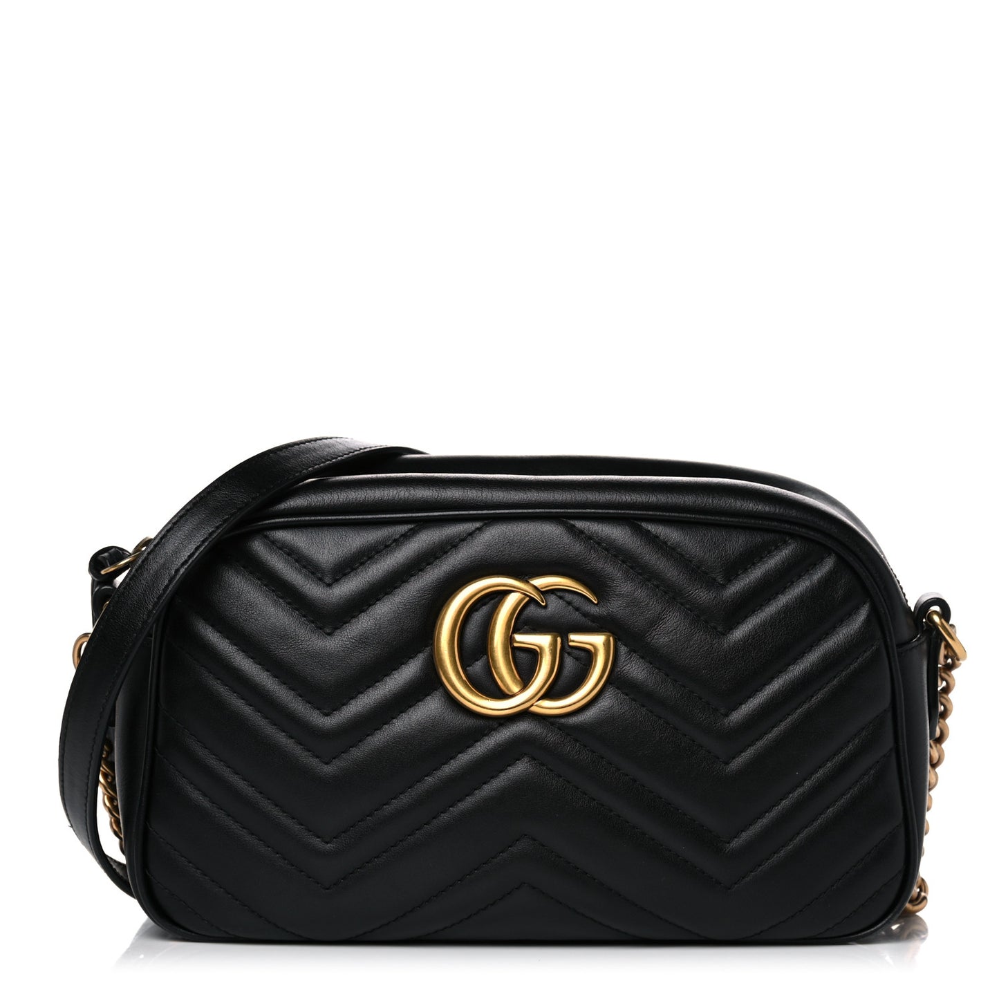 Calfskin Matelasse Small GG Marmont Chain Shoulder Bag Black