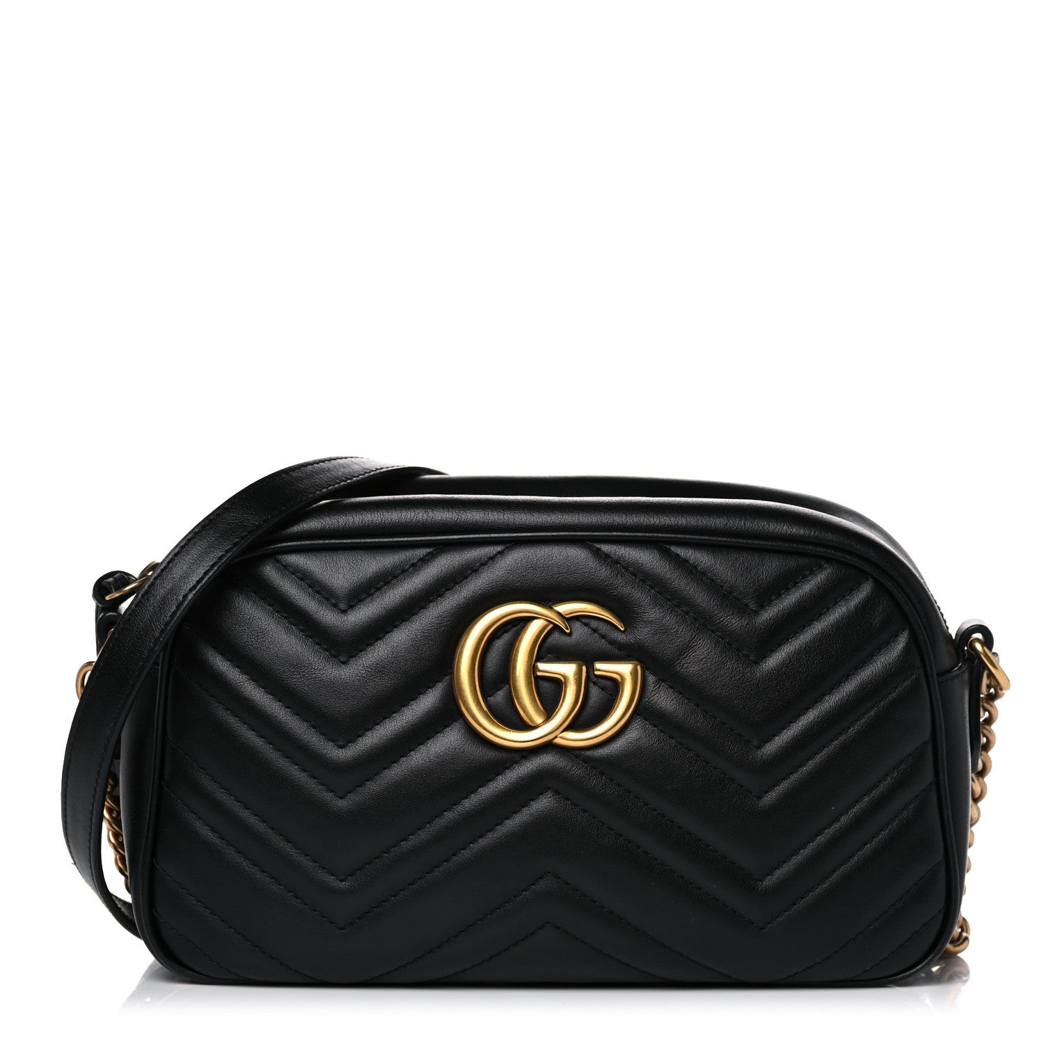 Gucci Calfskin Matelasse Small GG Marmont Chain Shoulder Bag Black 1 of 14