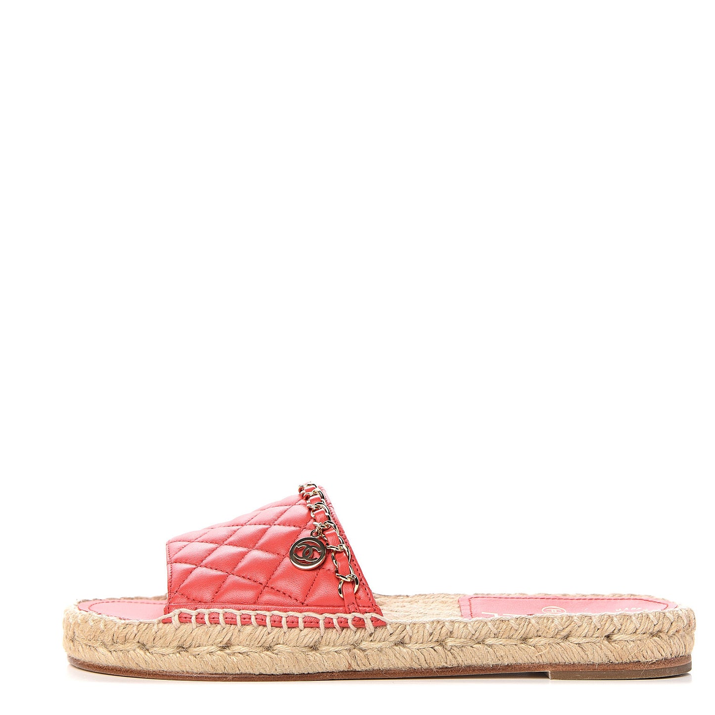 Lambskin Quilted CC Espadrille Slip On Sandals 37 Red