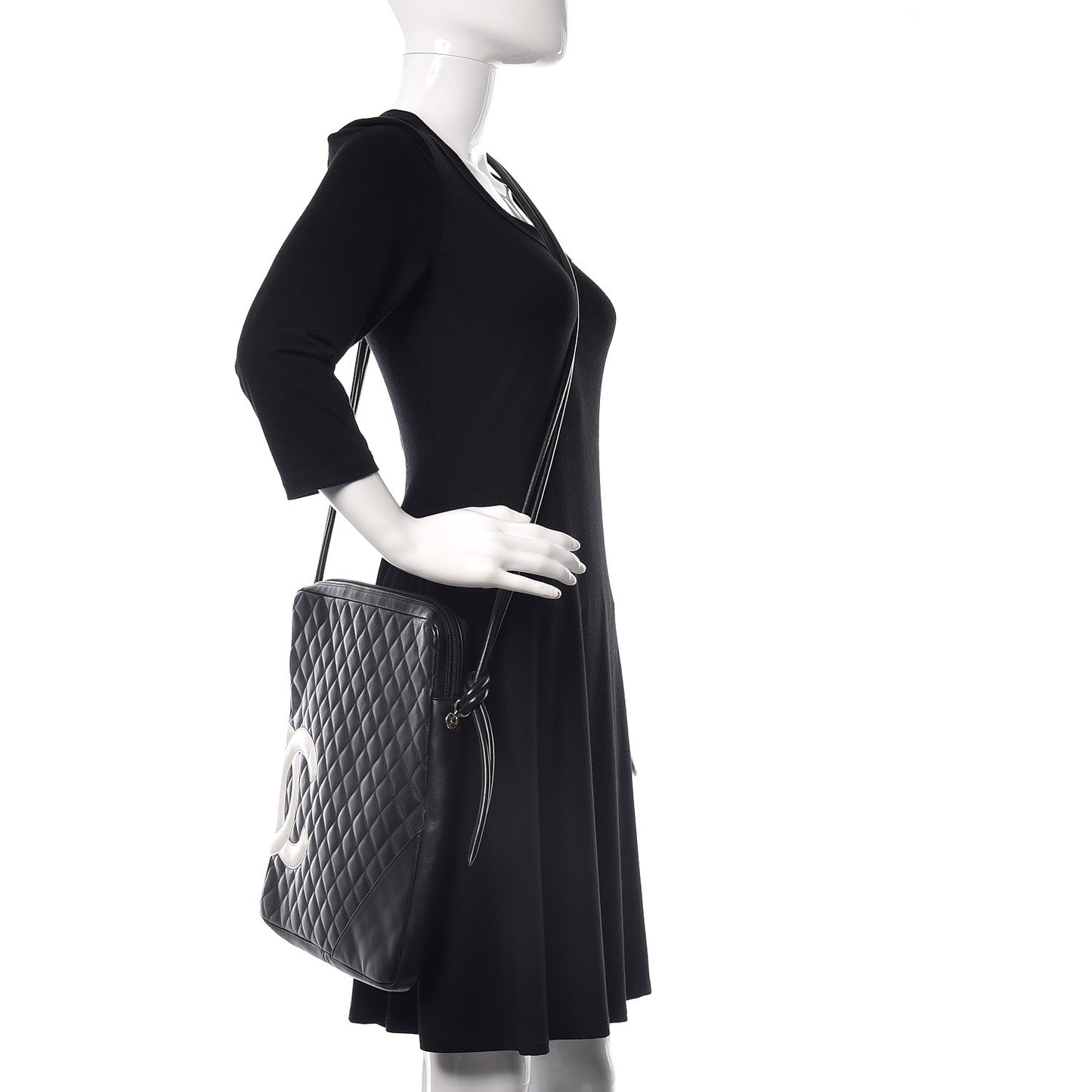 Calfskin Quilted Large Cambon Messenger Black White