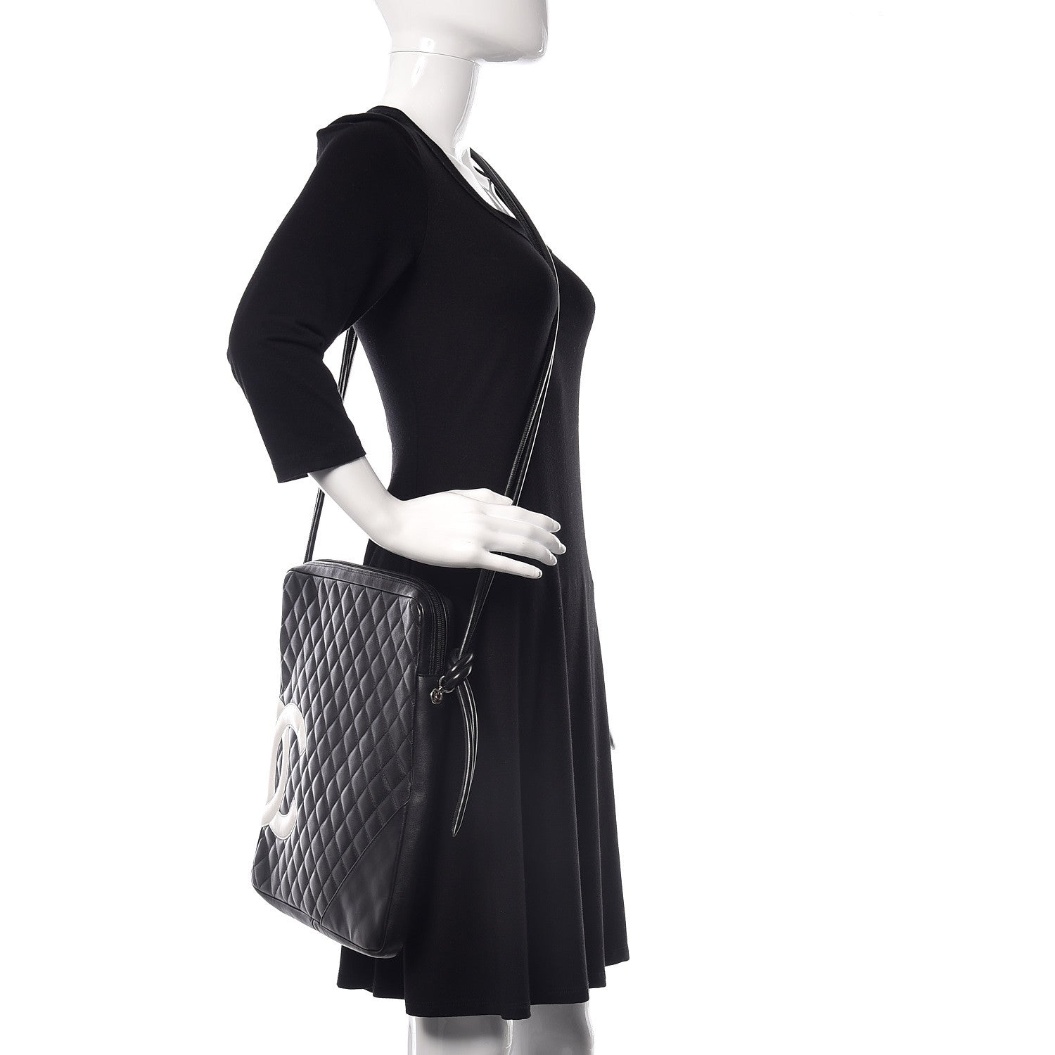 Chanel Calfskin Quilted Large Cambon Messenger Black White 2 of 9