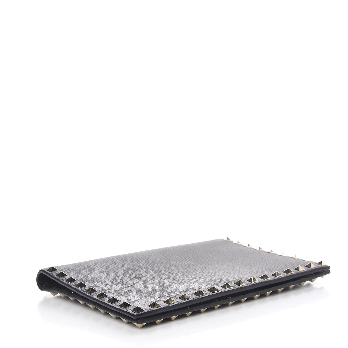 Pebbled Calfskin Rockstud Flap Clutch Black