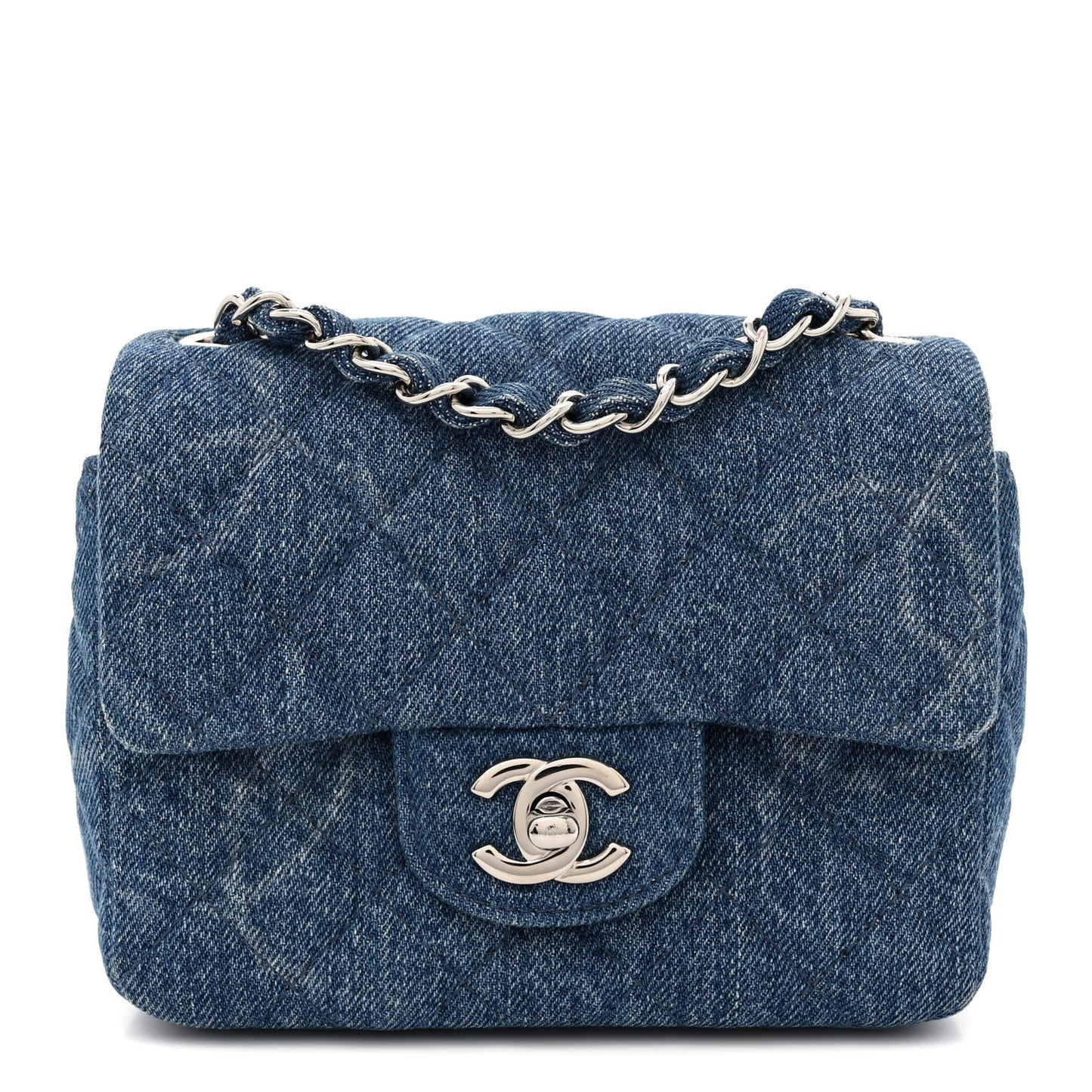 Denim CC Quilted Mini Square Flap Blue