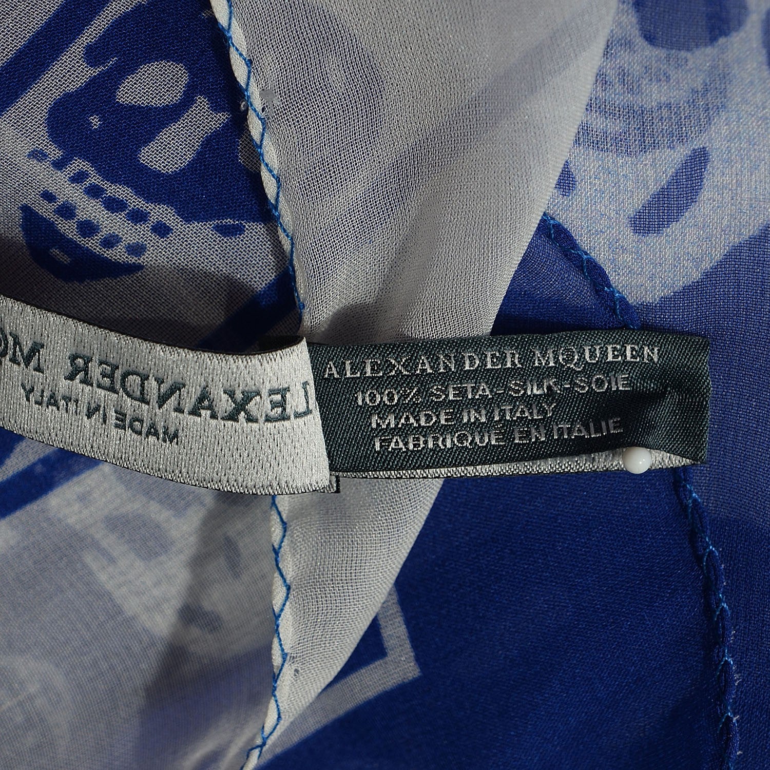 Alexander McQueen Silk Chiffon Skull Scarf Blue 7 of 7