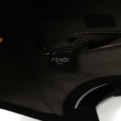 Fendi Glazed Fabric Vitello Century Plexiglass FF 1974 Stamp Patch Medium Runaway Shopper Tote Mogano Panna Black 8 of 17