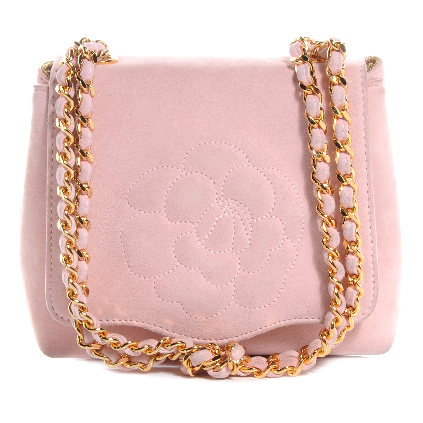 Suede Camellia Mini Flap Pink
