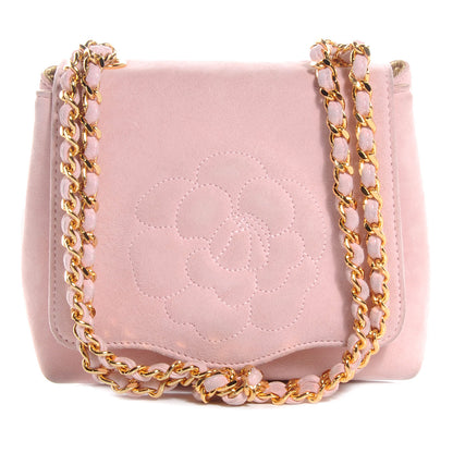 Chanel Suede Camellia Mini Flap Pink 1 of 16