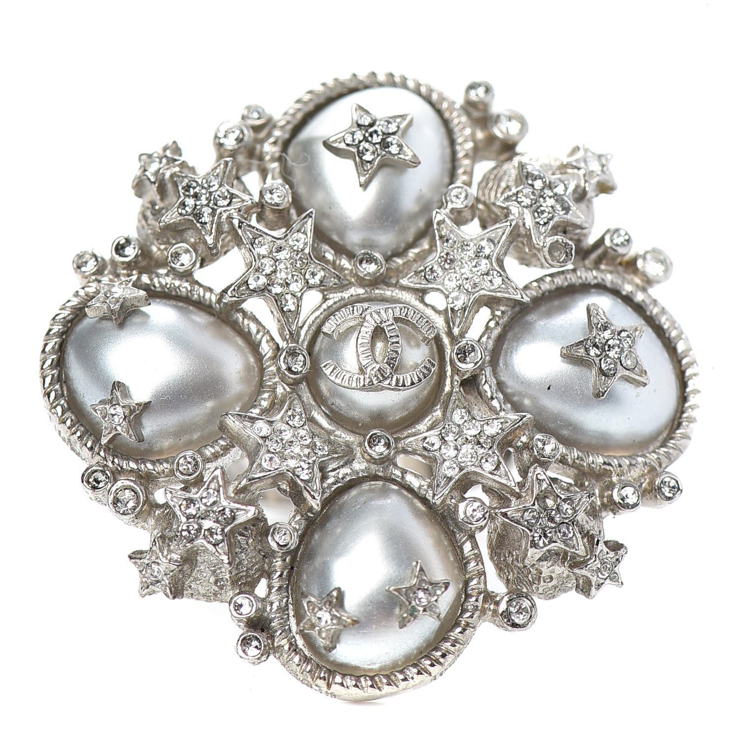 Chanel Crystal Pearl Stars CC Ring Ruthenium 1 of 5