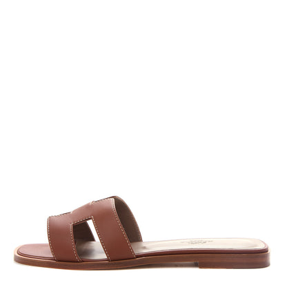 Hermes Box Calfskin Oran Sandals 37 Gold 1 of 11