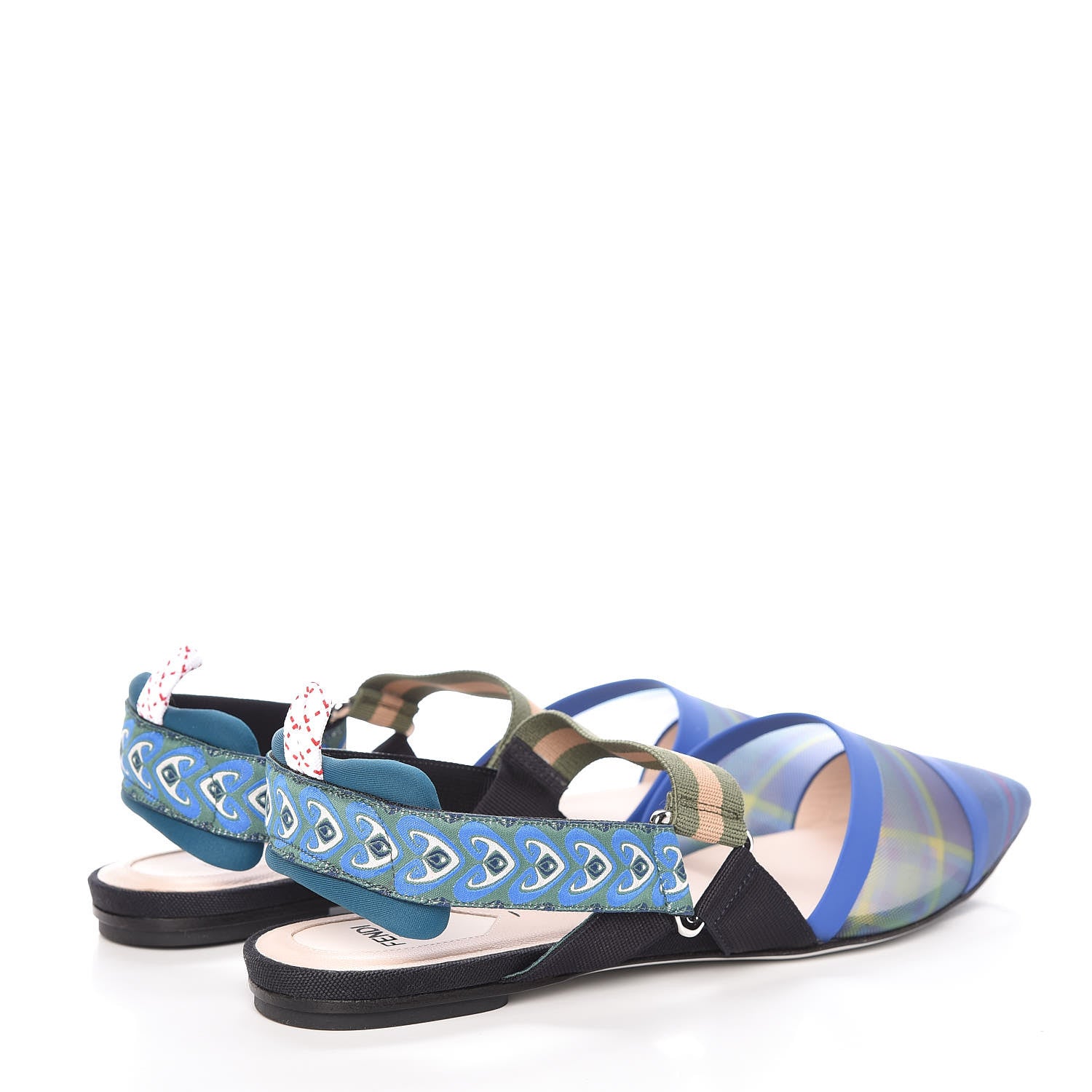 Fendi Technical Mesh Tartan Plaid Colibri Slingback Ballerina Flats 42 Ceruleo Militare Sand Salvia 4 of 8