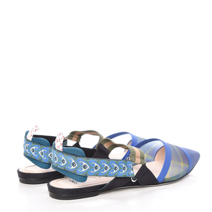 Fendi Technical Mesh Tartan Plaid Colibri Slingback Ballerina Flats 42 Ceruleo Militare Sand Salvia 4 of 8
