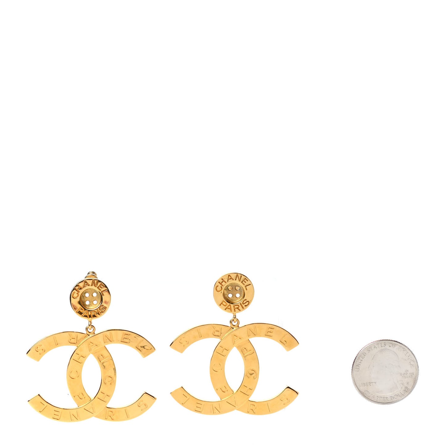 Metal Large Paris Button Earrings Gold