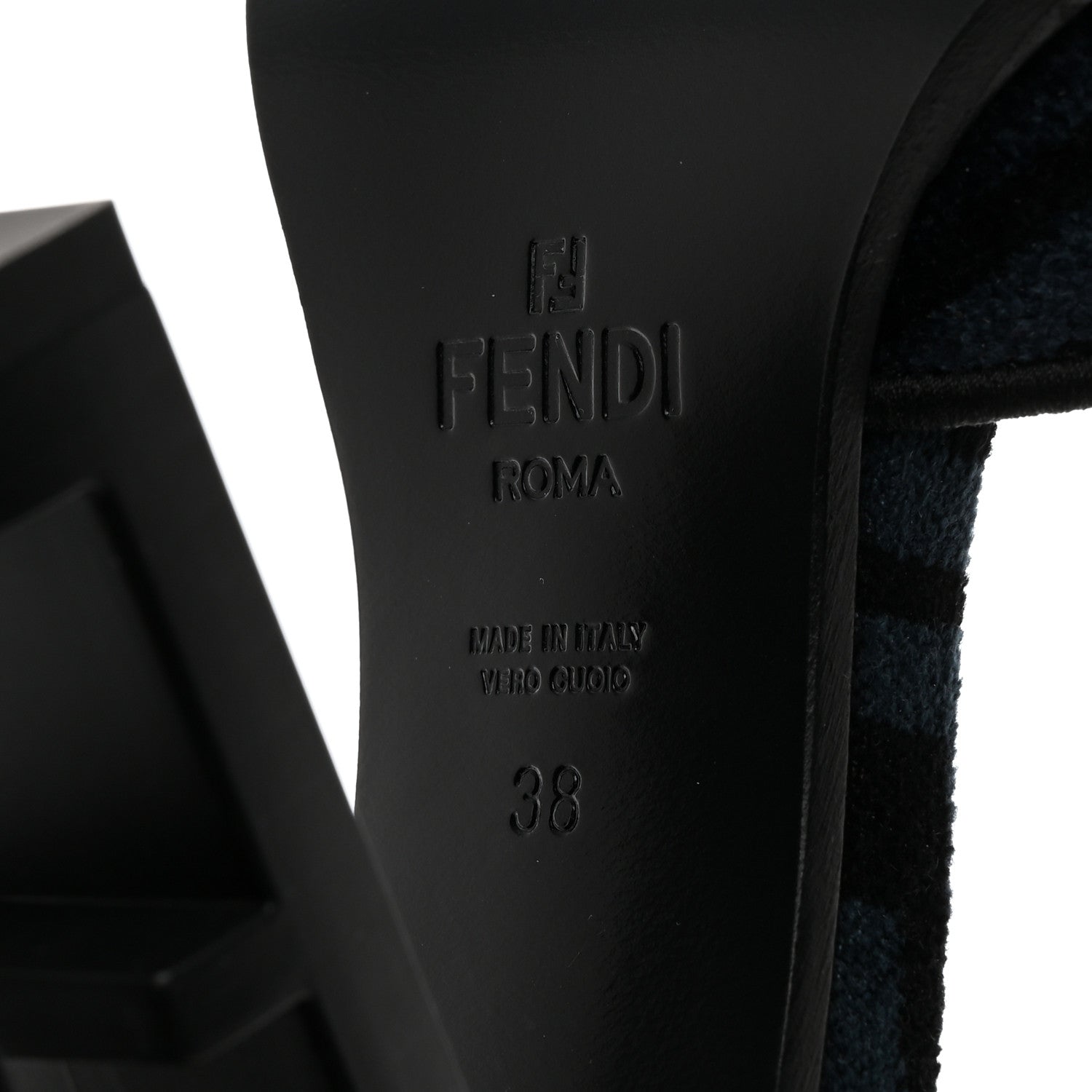 Fendi Chenille Jacquard FF Cut Baguette Ankle Strap 105mm Pumps 38 Black Blue 7 of 8