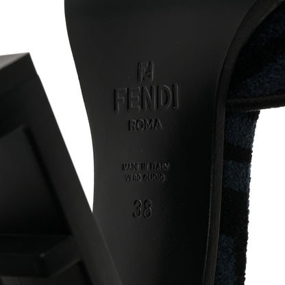Fendi Chenille Jacquard FF Cut Baguette Ankle Strap 105mm Pumps 38 Black Blue 7 of 8