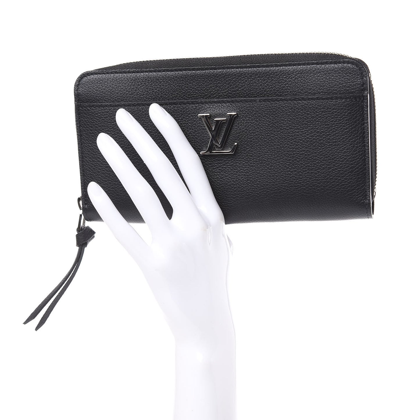 Calfskin Zippy Lockme Wallet Black