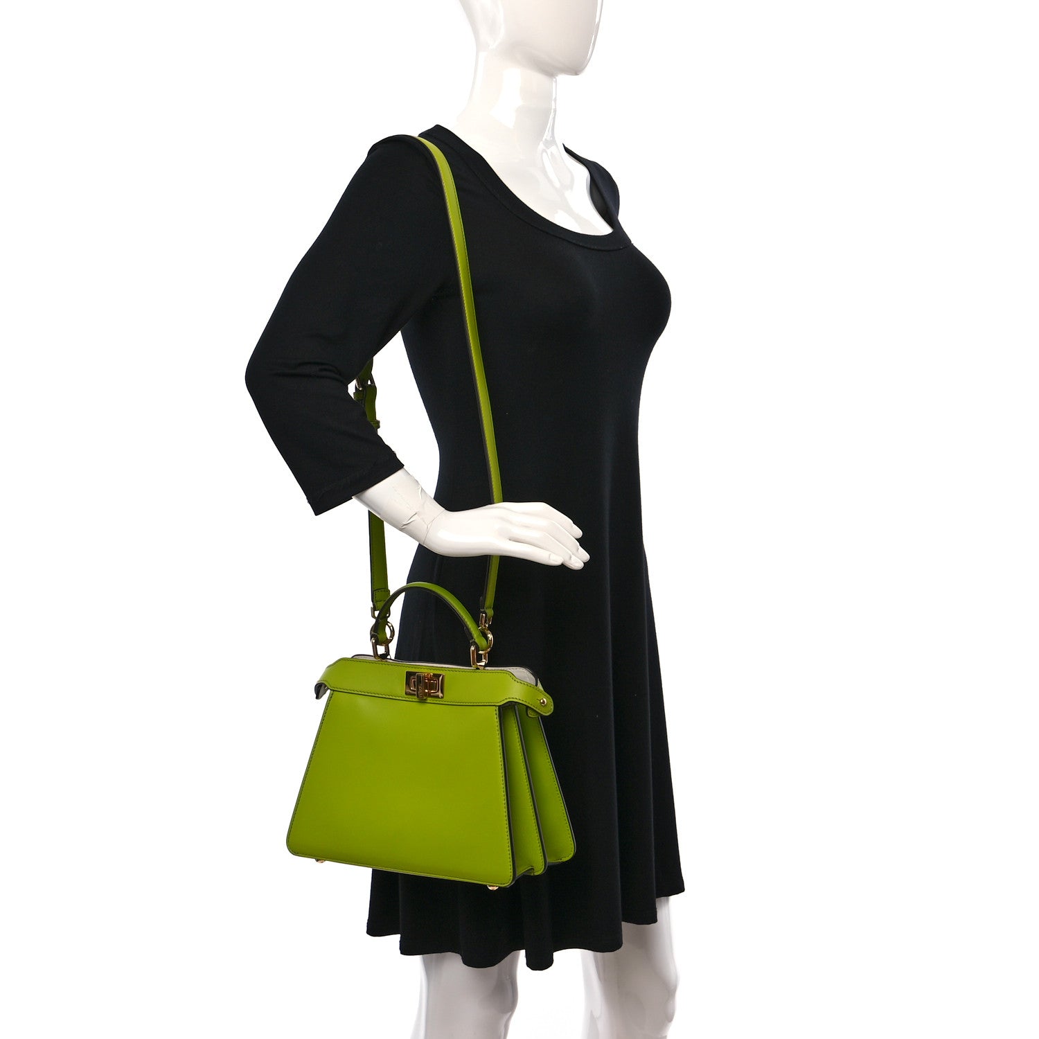 Fendi Vitello Seta Shiny Nappa Small Peekaboo I SEE U Satchel Wasabi White 2 of 8