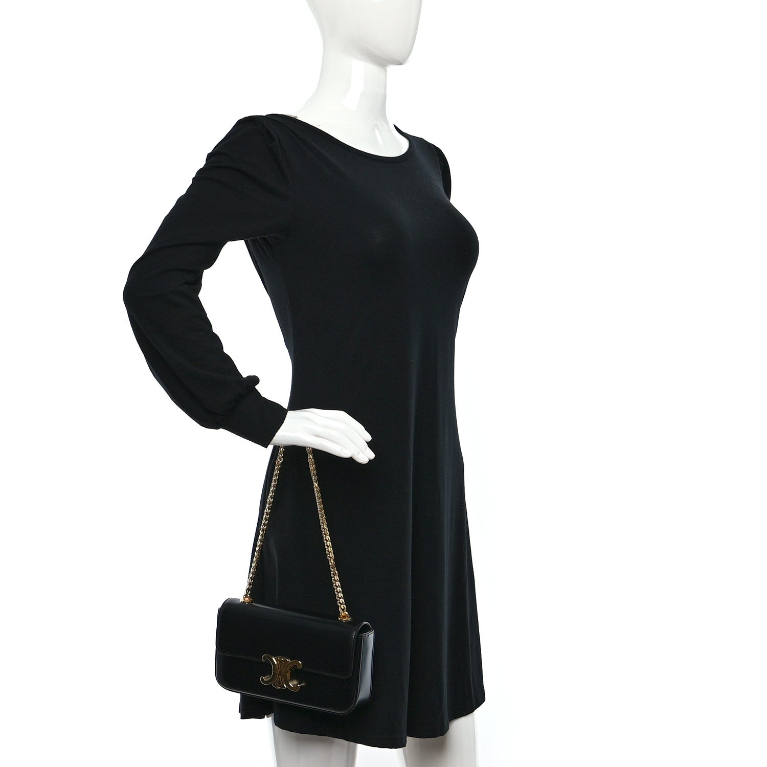 Celine Shiny Calfskin Triomphe Chain Shoulder Bag Black 2 of 12