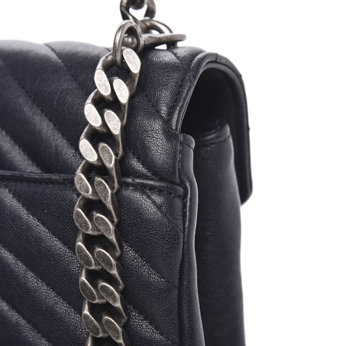 Sheepskin Matelasse Chevron Monogram Medium College Bag Deep Marine