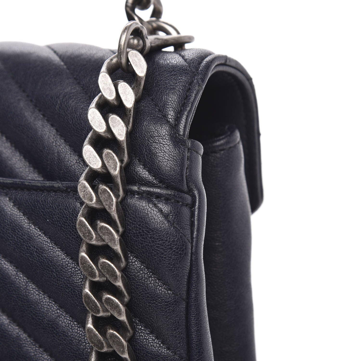 Saint Laurent Sheepskin Matelasse Chevron Monogram Medium College Bag Deep Marine 16 of 18