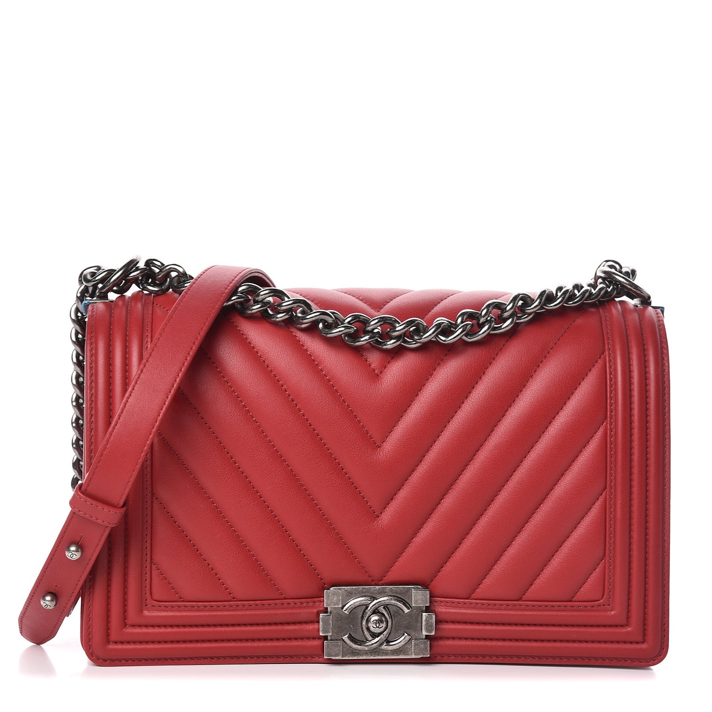 Calfskin Chevron Quilted New Medium Boy Flap Dark Red
