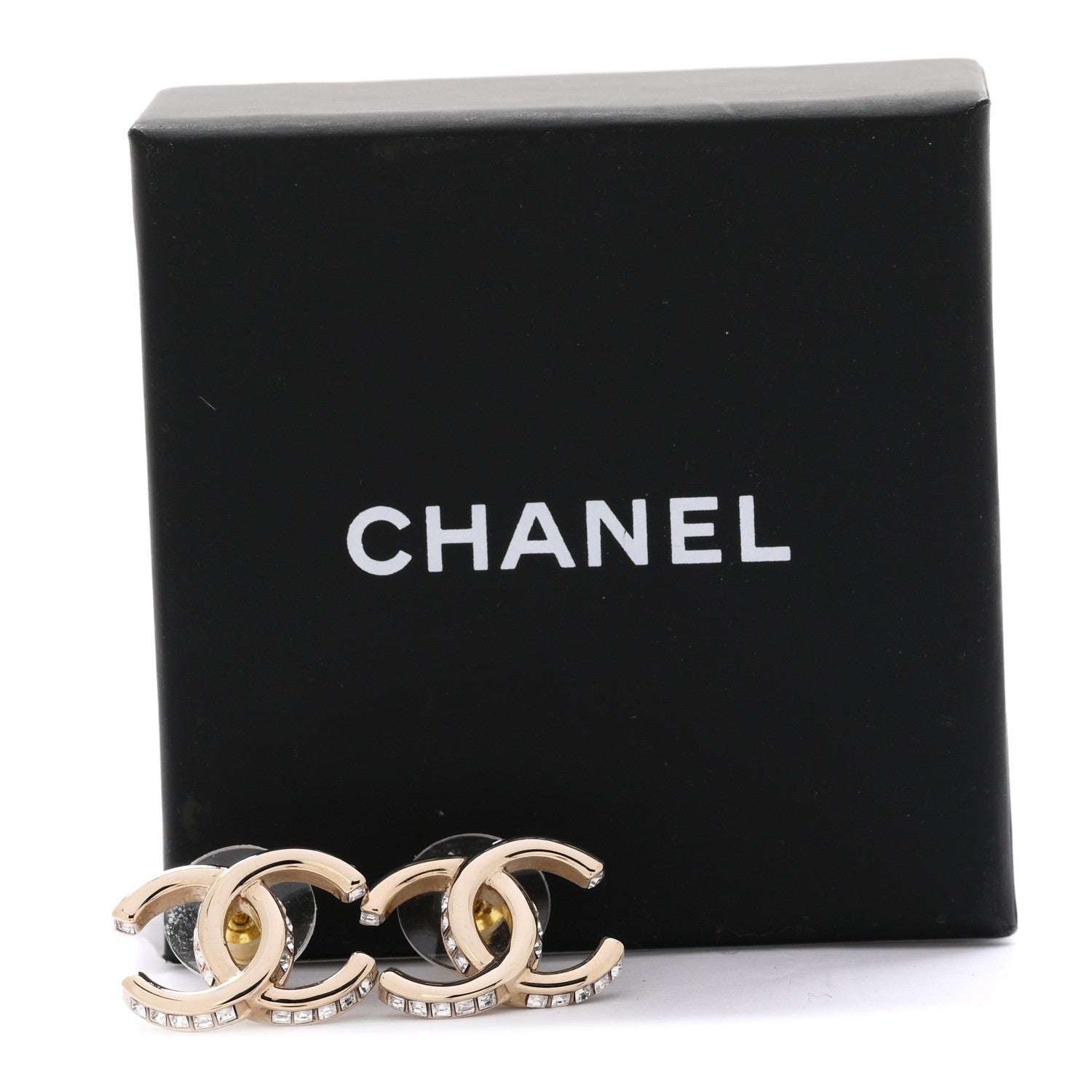 Chanel Metal Baguette Crystal CC Earrings Gold 5 of 5