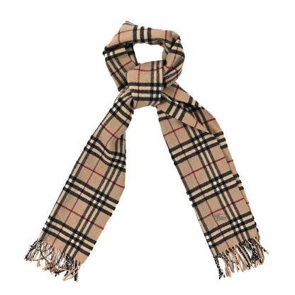 Burberry Wool Cashmere House Check Fringe Scarf Camel 1 of 4