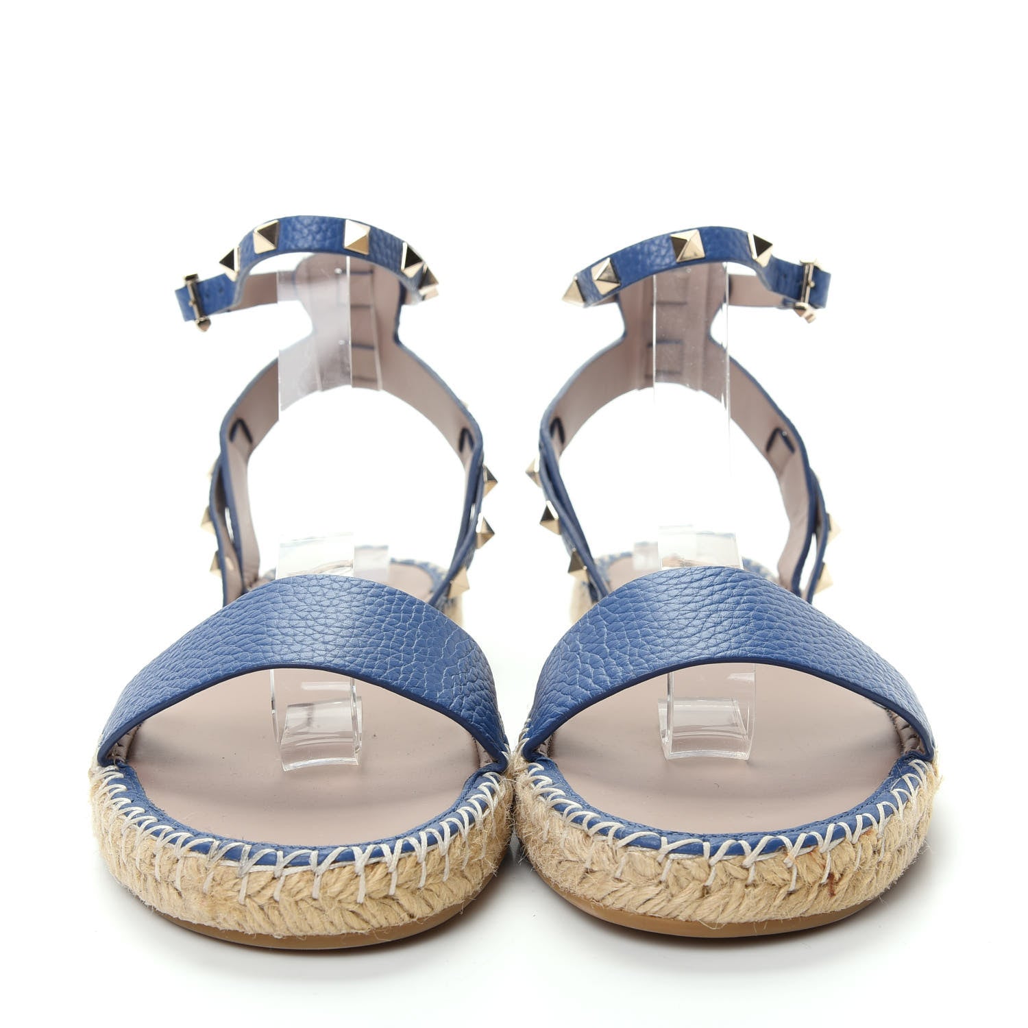 Valentino Garavani Grained Calfskin Rockstud Ankle Strap Espadrille Flat Sandals 40 Baltique 2 of 10