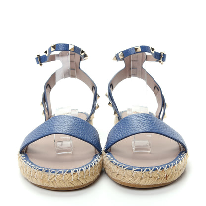 Valentino Garavani Grained Calfskin Rockstud Ankle Strap Espadrille Flat Sandals 40 Baltique 2 of 10