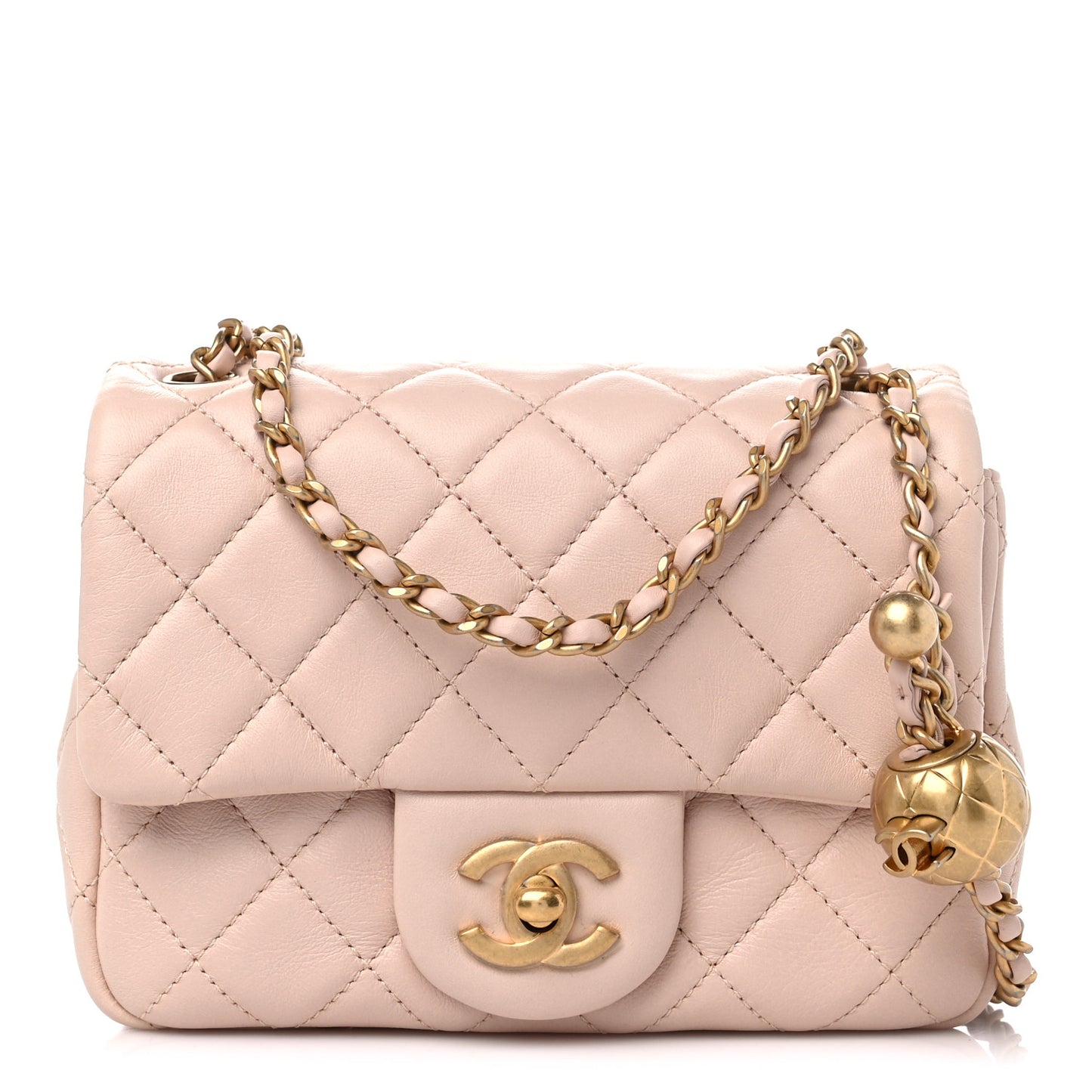 Lambskin Quilted Mini Pearl Crush Flap Light Pink