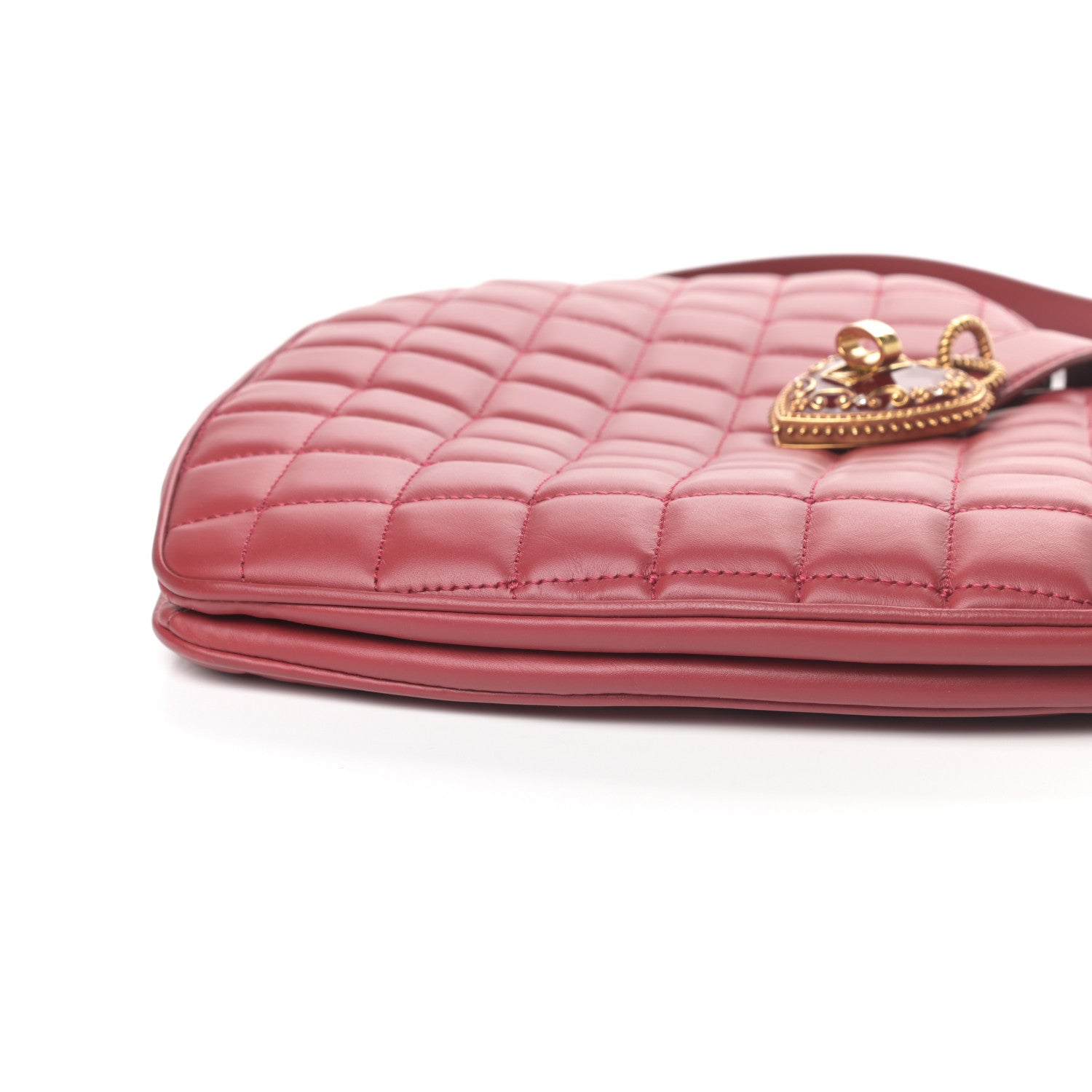 Dolce & Gabbana Calfskin Quilted Heart Shoulder Bag Red 8 of 10
