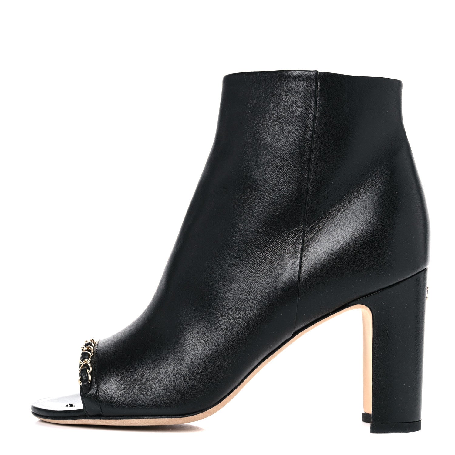 Chanel Lambskin CC Chain Peep Toe Short Boots 37.5 Black 1 of 14