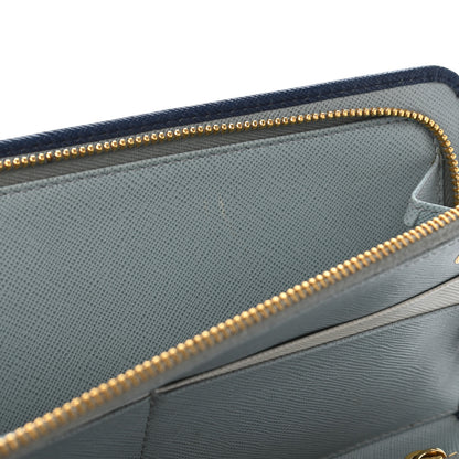 Prada Saffiano Metal Double Snap Travel Wallet Cobalto 8 of 10